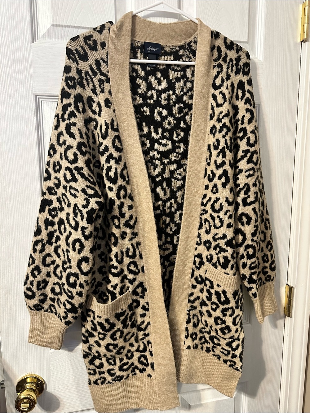 Daytrip Beige and Black Leopard Open-Front Cardigan